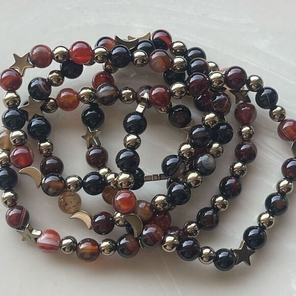 Sardonyx onyx carnelian ONE NEW stretch beaded bracelet natural stone crystal st - Picture 4 of 16